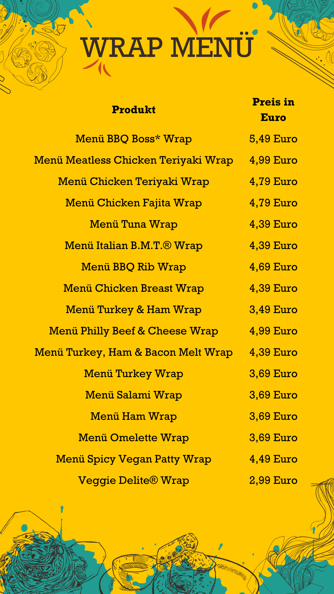 Wrap Menü Subway Preise